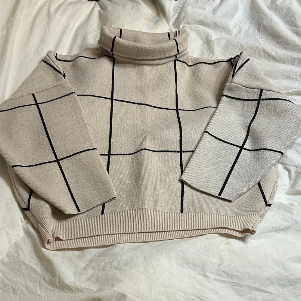 Turtleneck Knit Sweater - Cream/Black